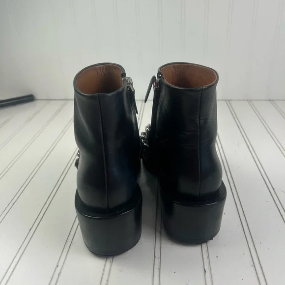 Givenchy Laura Black Chain Trimmed Leather Ankle Boots Womenโs Size 7-7.5 - Picture 8 of 12